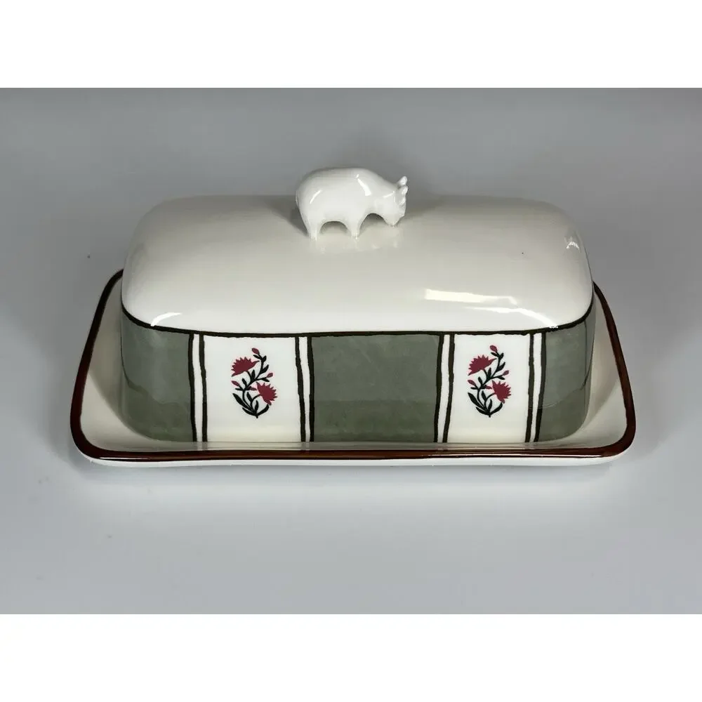 Anthropologie Millie Stoneware Cow Butter Dish and Spoon Rest Set